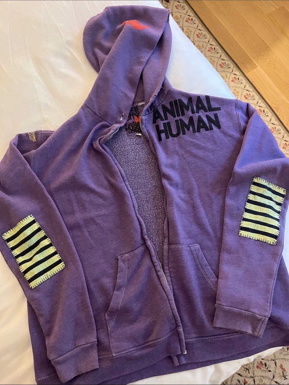 Aviator Nation Hoodie w/Yellow Stripe Elbow Patches. Size 2. Note broken zipper